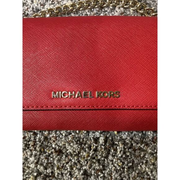 Michael Kors Jet Set Travel Women's Red Crossbody Bag Gold Accents - Picture 7 of 7